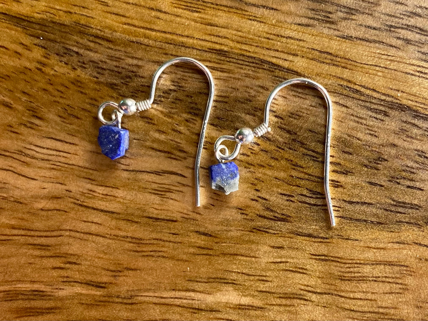 9ct Gold 4mm Lapis Lazuli Dangle Earrings, 925 Sterling Silver Blue Lapis Lazuli Drop Earrings, Natural Lapis Lazuli Dangle Drop Earrings, 9k Rough Crystal