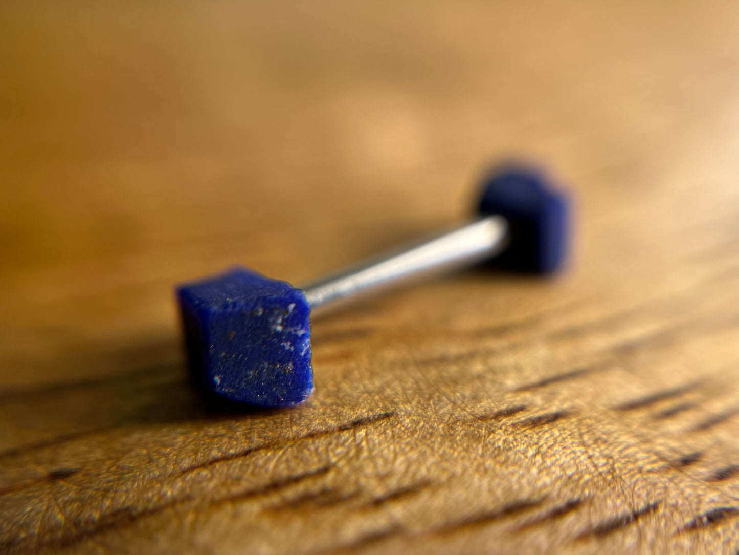 Lapis Lazuli Barbell 1.2mm, 16g Blue Lapis Lazuli Bar Bell, 8mm-10mm Internally Threaded Surgical Steel Straight Or Curved Bar, 3mm Raw Natural Crystal