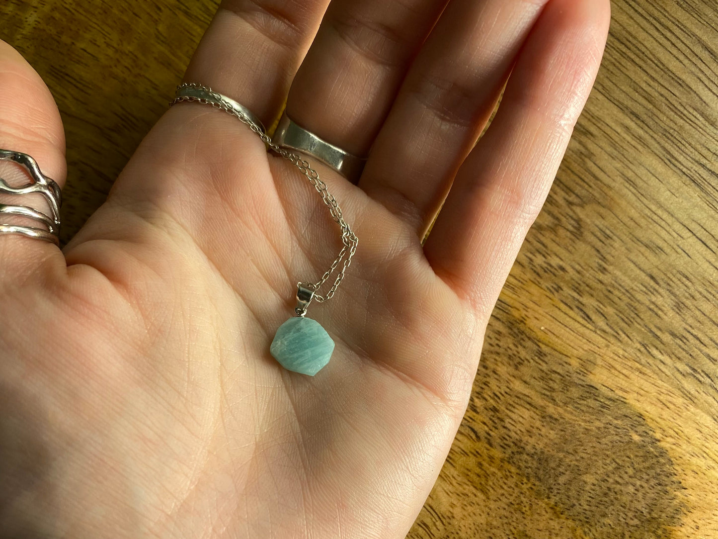 9ct Gold Amazonite Pendant, 925 Sterling Silver Pendant, 10mm Natural Blue Amazonite Necklace Pendant, Cute Minimalist 9k Raw Crystal Jewellery