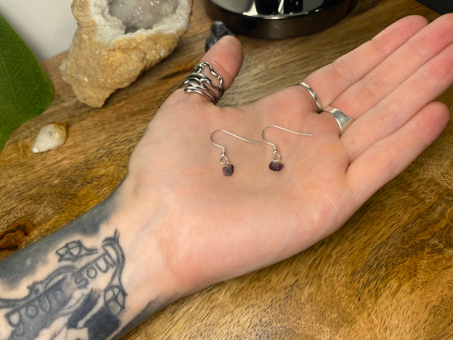 9ct Gold 4mm Ruby Dangle Earrings, 925 Sterling Silver Red Ruby Drop Earrings, Natural Ruby Dangle Drop Earrings, 9k Rough Crystal