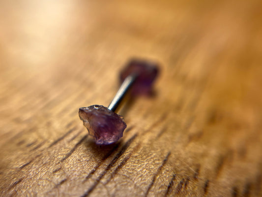 Amethyst Barbell 1.2mm, 16g Purple Amethyst Bar Bell, 8mm-10mm Internally Threaded Surgical Steel Straight Or Curved Bar, 3mm Raw Natural Crystal
