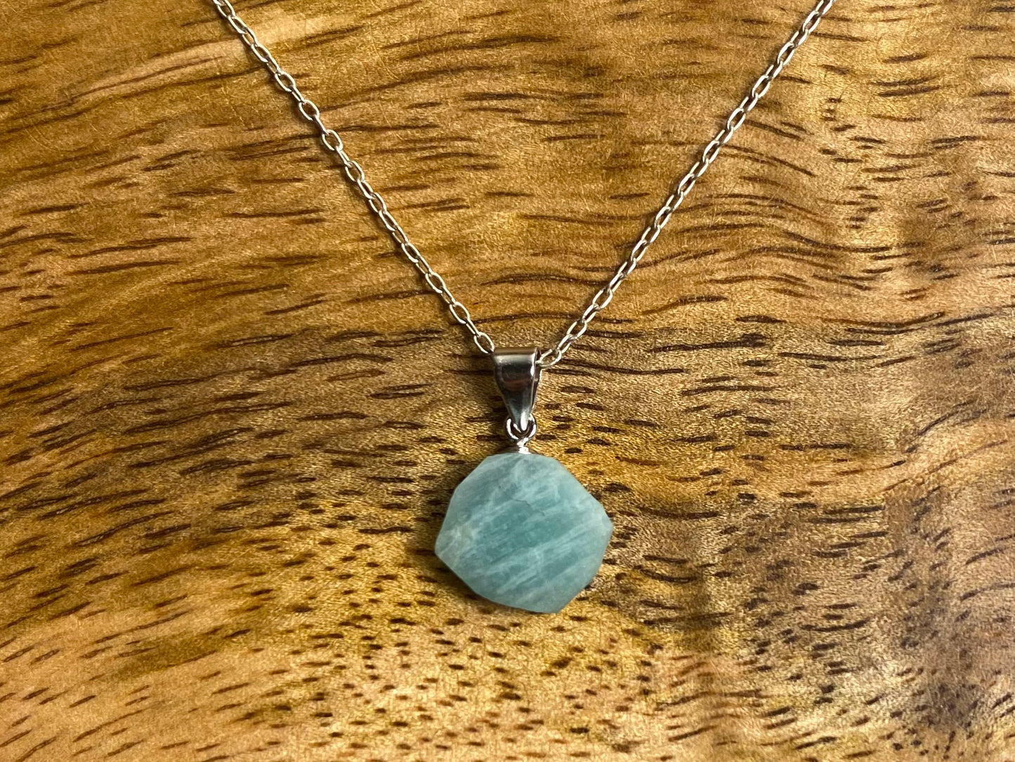 9ct Gold Amazonite Pendant, 925 Sterling Silver Pendant, 10mm Natural Blue Amazonite Necklace Pendant, Cute Minimalist 9k Raw Crystal Jewellery
