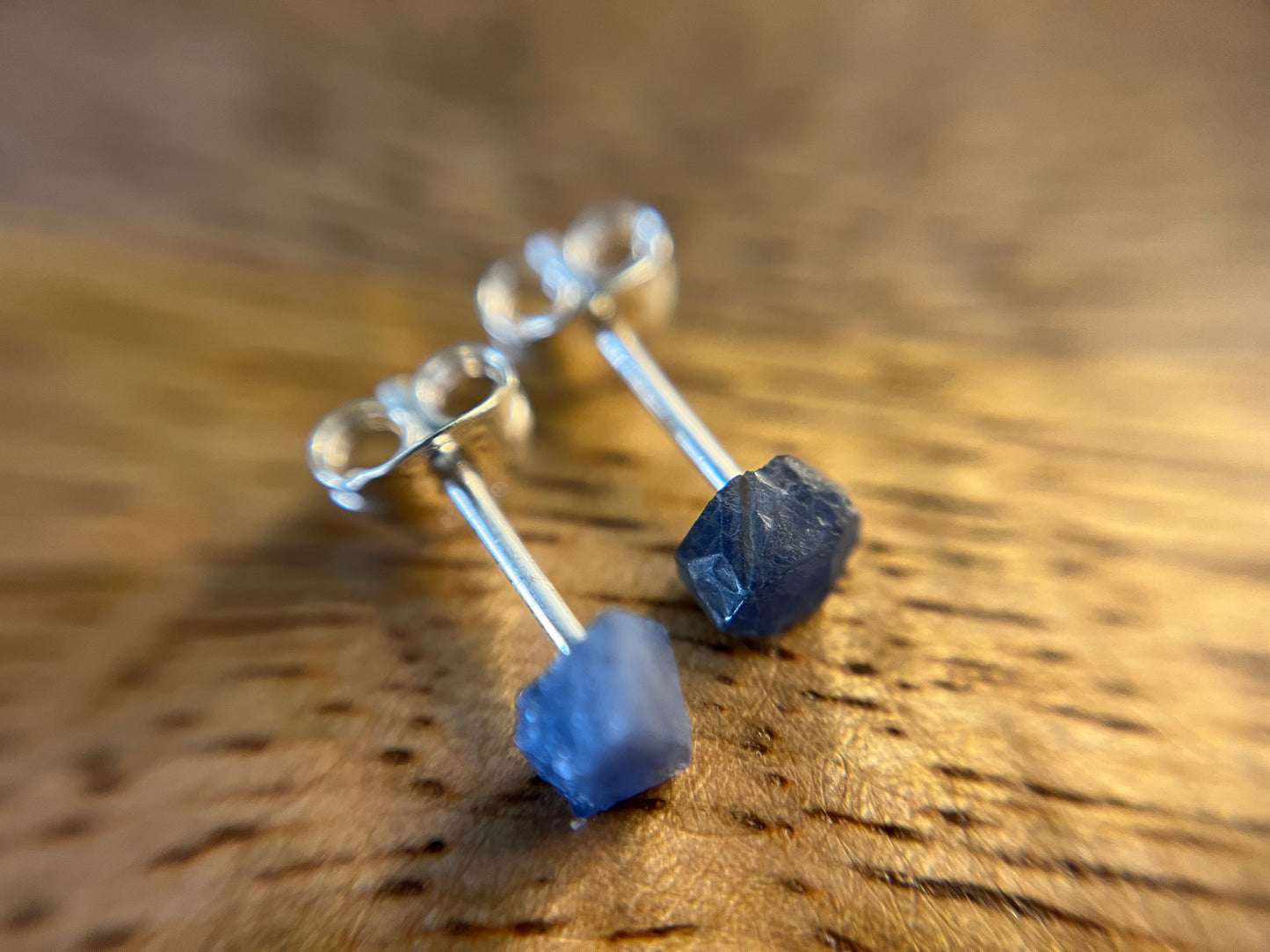 925 Silver Sapphire Stud Earrings, Raw Sapphire Earrings, Natural Crystal Earrings, September Birthstone Jewellery, Dainty Blue Sapphire Studs