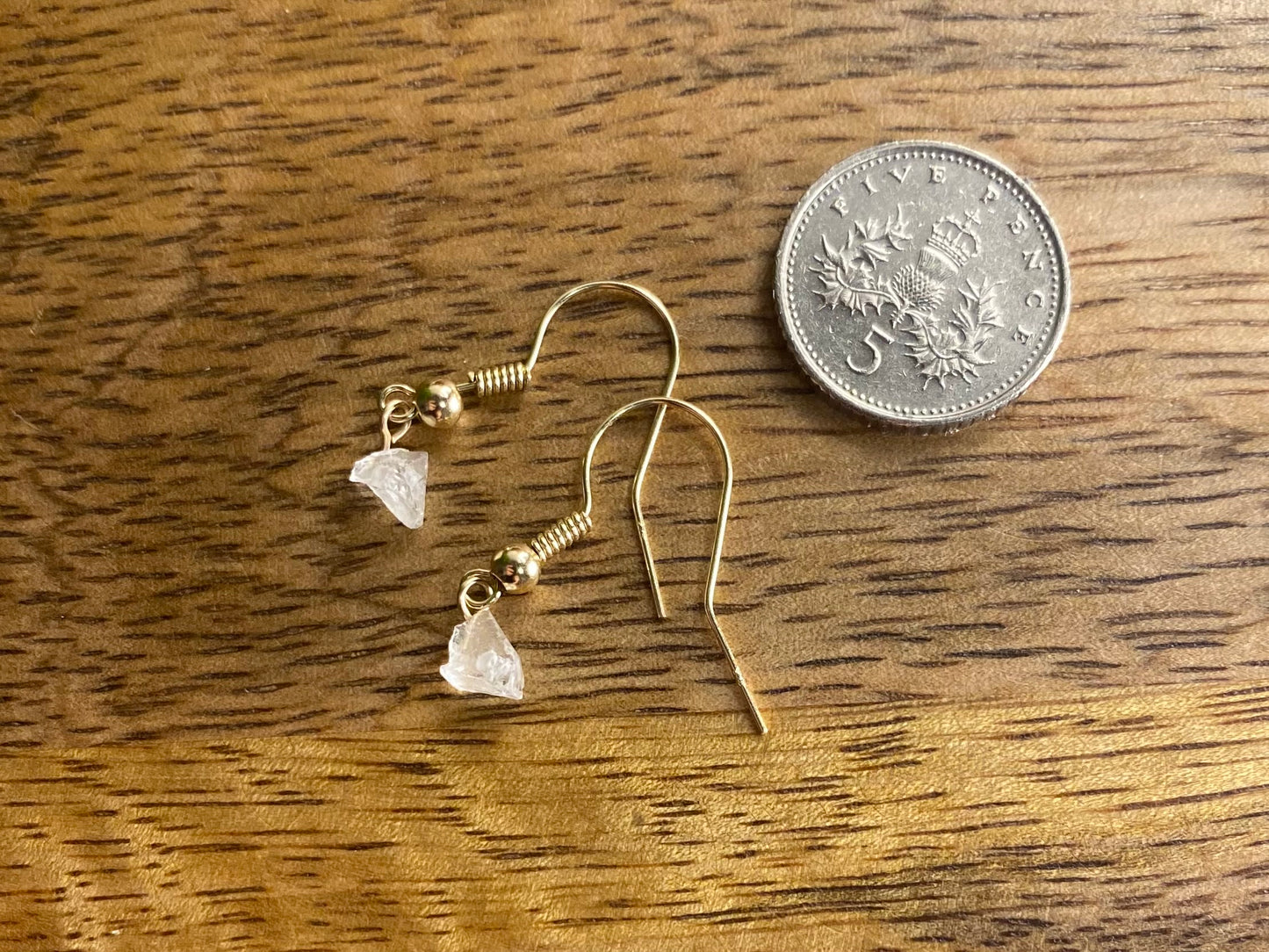 9ct Gold 4mm Quartz Dangle Earrings, 925 Sterling Silver Crystal Quartz Drop Earrings, Natural Quartz Dangle Drop Earrings, 9k Rough Crystal