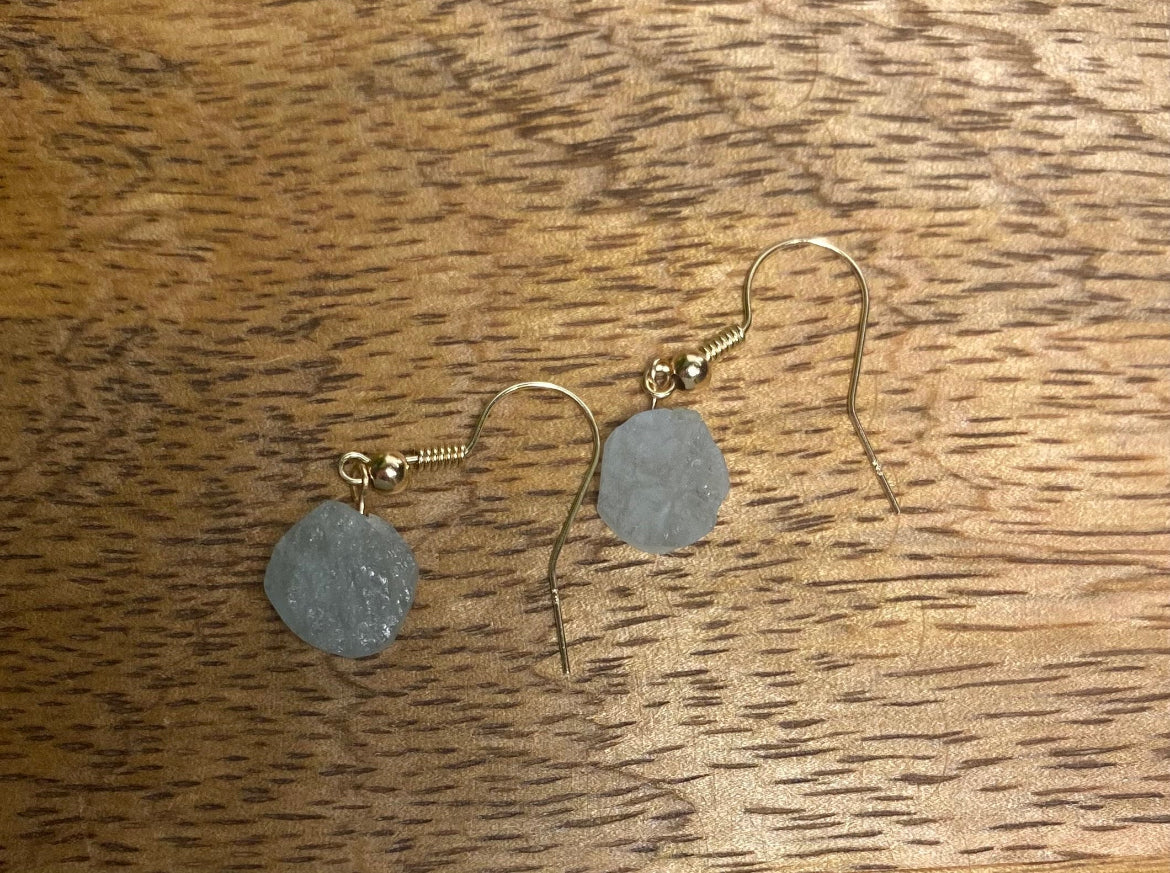 9ct Gold 10mm Aquamarine Dangle Earrings, 925 Sterling Silver Raw Blue Aquamarine Drop Earrings, Natural Aquamarine Dangle Drop Earrings, 9k Rough Crystal