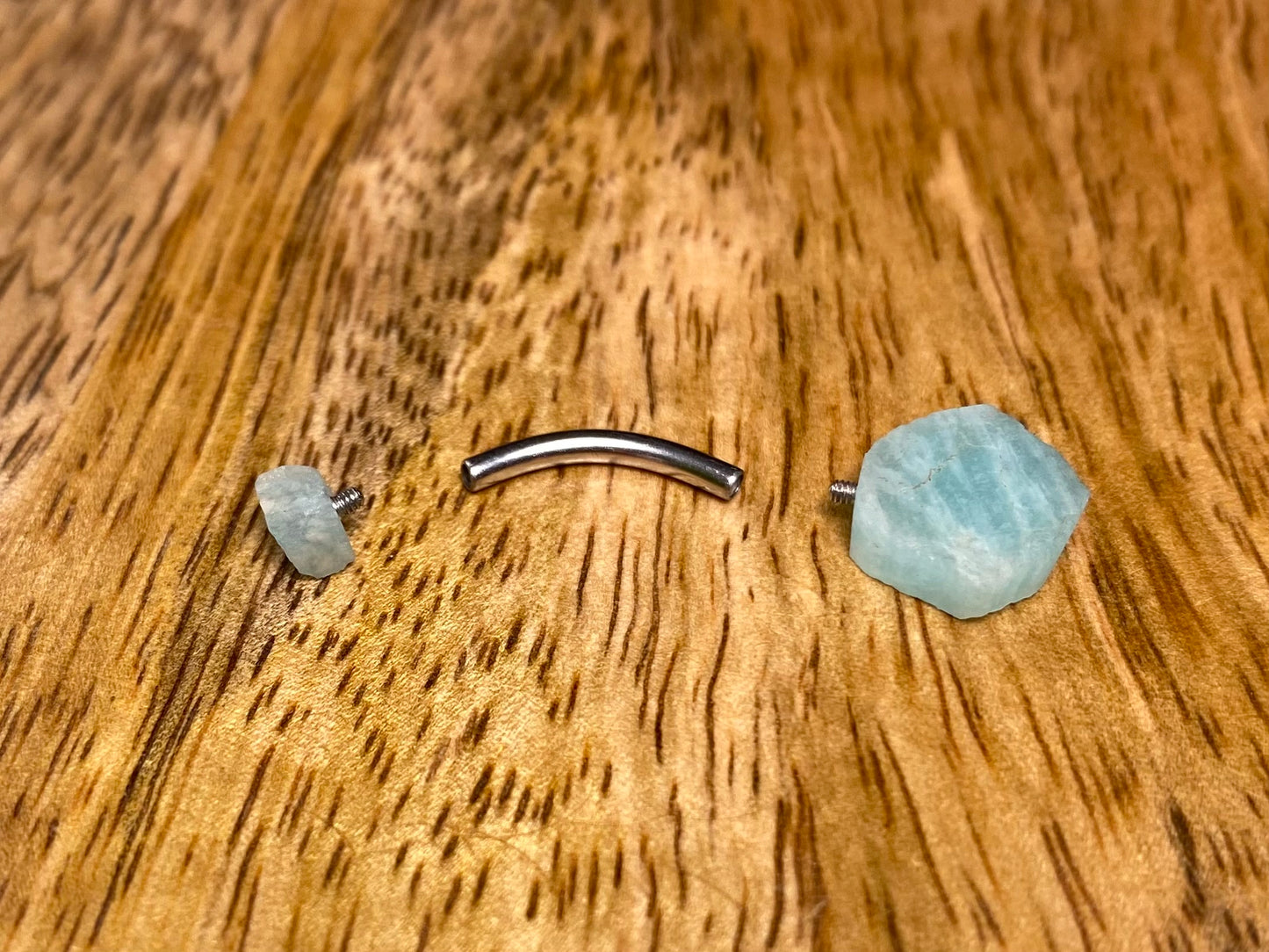 Amazonite Belly Bar 1.6mm, Blue Amazonite Navel Bar 14g, 12mm Internally Threaded Curved Surgical Steel Bar, 4mm + 10mm Raw Natural Crystal