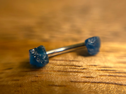 Apatite Barbell 1.2mm, 16g Neon Apatite Bar Bell, 8mm-10mm Internally Threaded Surgical Steel Straight Or Curved Bar, 3mm Raw Natural Crystal