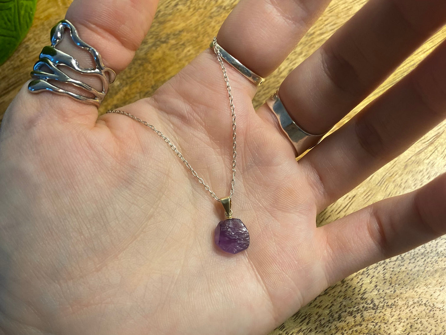 9ct Gold Amethyst Pendant, 925 Sterling Silver Pendant, 10mm Natural Purple Amethyst Necklace Pendant, Cute Minimalist 9k Raw Crystal Jewellery
