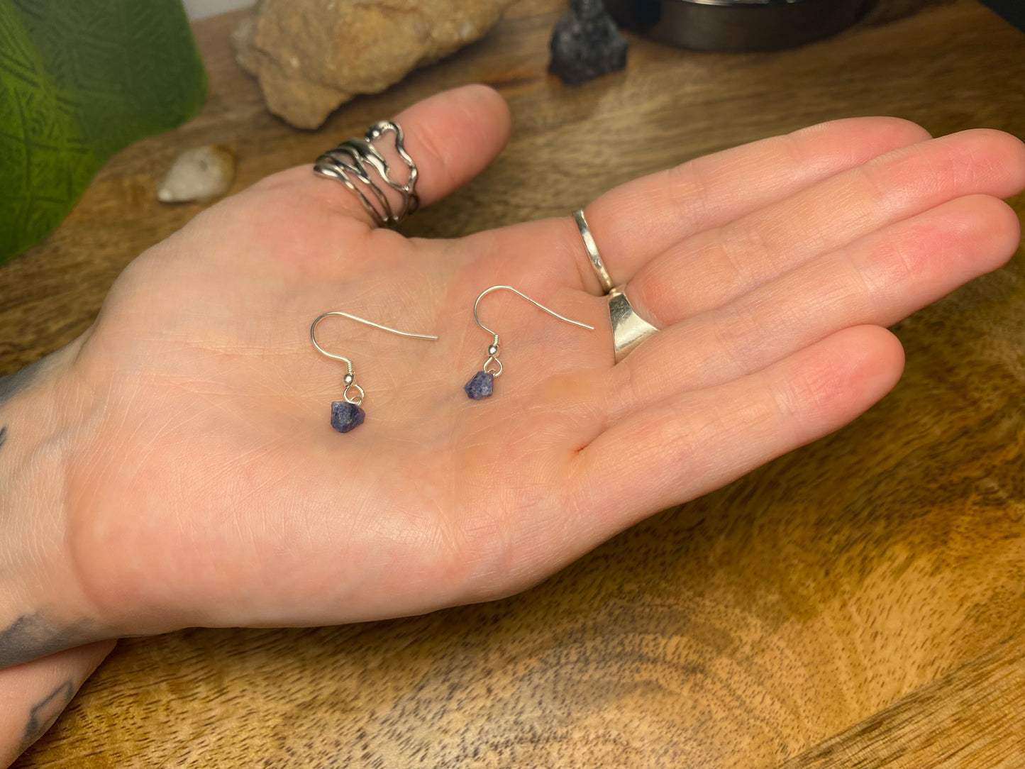 9ct Gold 4mm Sodalite Dangle Earrings, 925 Sterling Silver Blue Sodalite Drop Earrings, Natural Sodalite Dangle Drop Earrings, 9k Rough Crystal