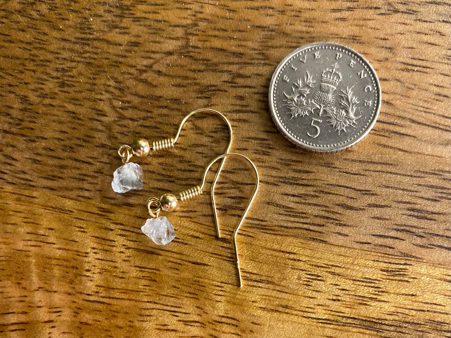 9ct Gold 4mm Fluorite Dangle Earrings, 925 Sterling Silver Blue Fluorite Drop Earrings, Natural Fluorite Dangle Drop Earrings, 9k Rough Crystal