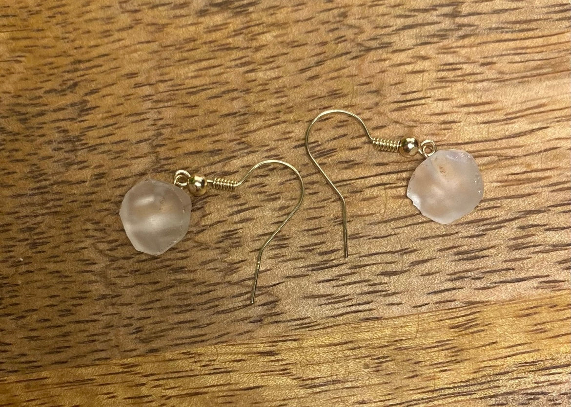 9ct Gold 10mm Quartz Dangle Earrings, 925 Sterling Silver Raw Crystal Quartz Drop Earrings, Natural Quartz Dangle Drop Earrings, 9k Rough Crystal