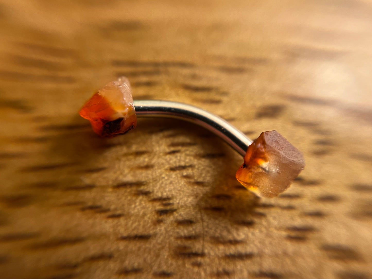 Carnelian Barbell 1.2mm, 16g Carnelian Bar Bell, 8mm-10mm Internally Threaded Surgical Steel Straight Or Curved Bar, 3mm Raw Natural Crystal