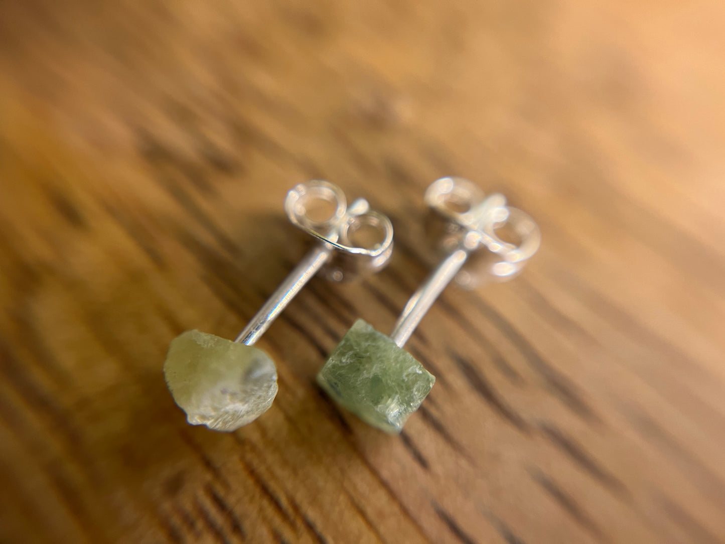 925 Silver Vessonite Stud Earrings, Raw Vessonite Earrings, Natural Crystal Earrings, Dainty Green Vessonite Gemstone Studs