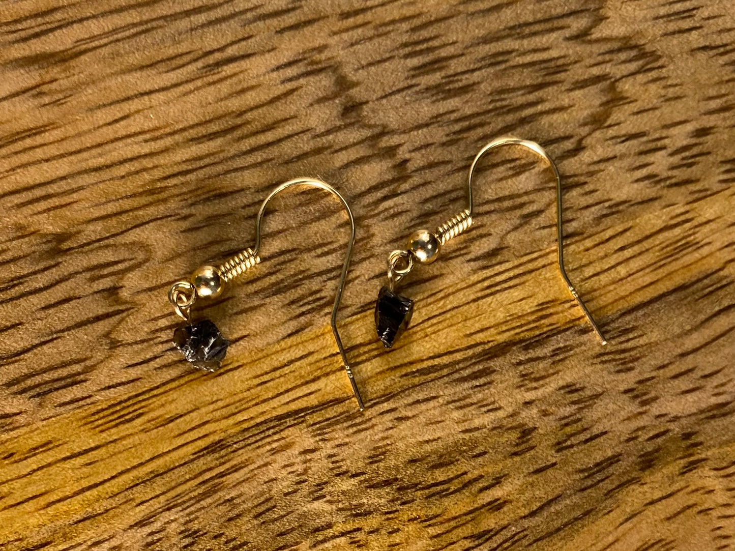 9ct Gold 4mm Obsidian Dangle Earrings, 925 Sterling Silver Black Obsidian Drop Earrings, Natural Obsidian Dangle Drop Earrings, 9k Rough Crystal
