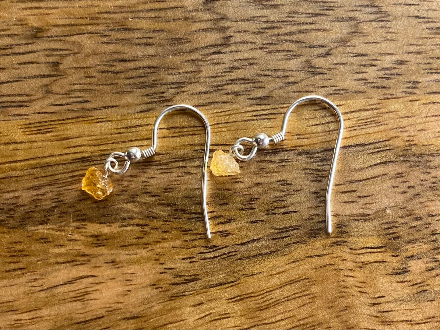 9ct Gold 4mm Citrine Dangle Earrings, 925 Sterling Silver Yellow Citrine Drop Earrings, Natural Citrine Dangle Drop Earrings, 9k Rough Crystal