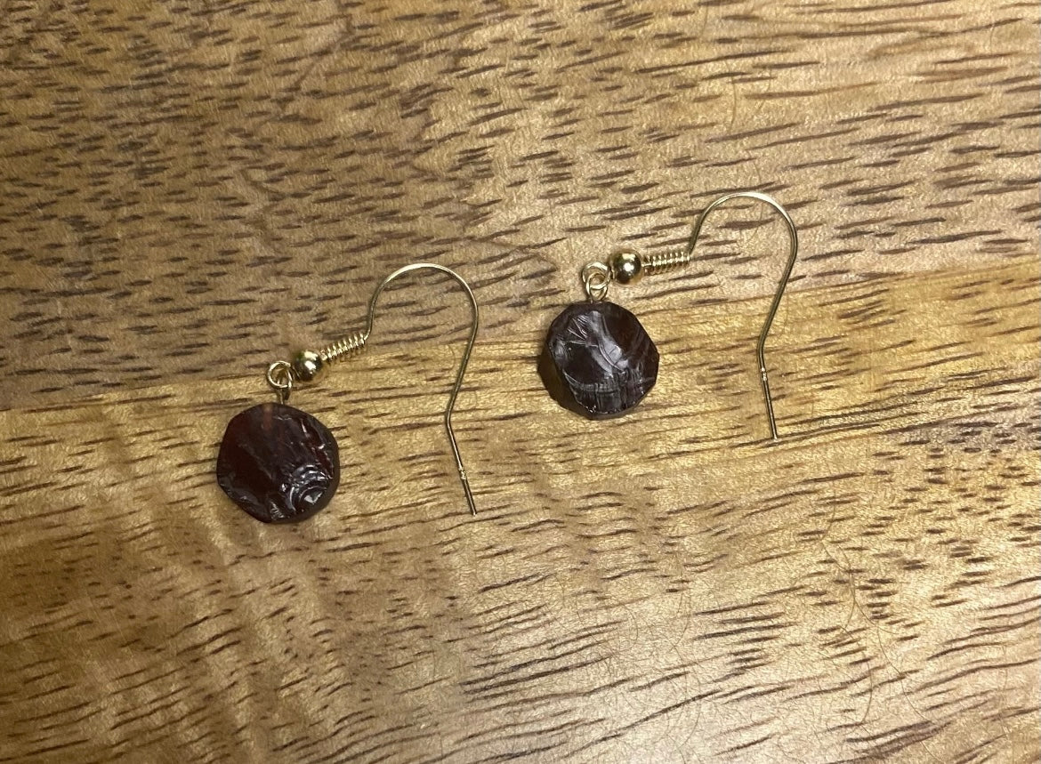 9ct Gold 10mm Garnet Dangle Earrings, 925 Sterling Silver Raw Red Garnet Drop Earrings, Natural Garnet Dangle Drop Earrings, 9k Rough Crystal