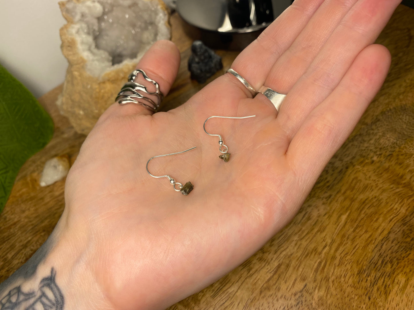 9ct Gold 4mm Bronzite Dangle Earrings, 925 Sterling Silver Bronzite Drop Earrings, Natural Bronzite Dangle Drop Earrings, 9k Rough Crystal