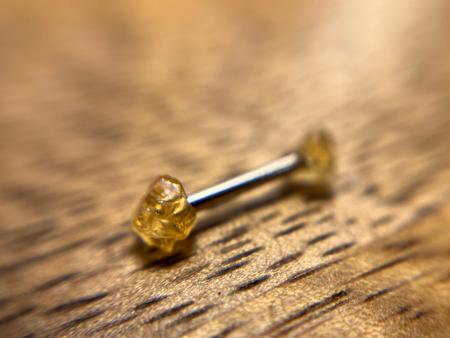 Citrine Barbell 1.2mm, 16g Citrine Bar Bell, 8mm-10mm Internally Threaded Surgical Steel Straight Or Curved Bar, 3mm Raw Natural Crystal