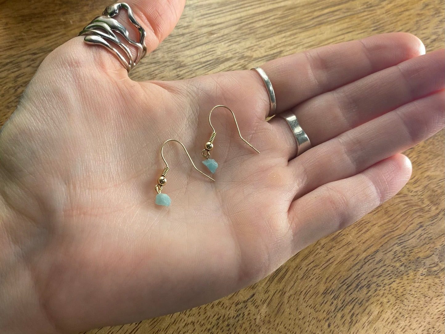 9ct Gold 4mm Amazonite Dangle Earrings, 925 Sterling Silver Blue Amazonite Drop Earrings, Natural Amazonite Dangle Drop Earrings, 9k Rough Crystal