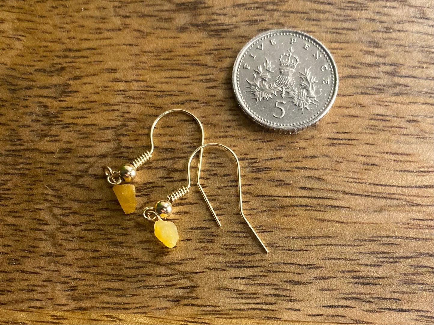 9ct Gold 4mm Topaz Dangle Earrings, 925 Sterling Silver Golden Topaz Drop Earrings, Natural Topaz Dangle Drop Earrings, 9k Rough Crystal