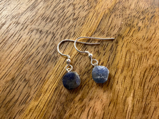 9ct Gold 10mm Sapphire Dangle Earrings, 925 Sterling Silver Raw Blue Sapphire Drop Earrings, Natural Sapphire Dangle Drop Earrings, 9k Rough Crystal
