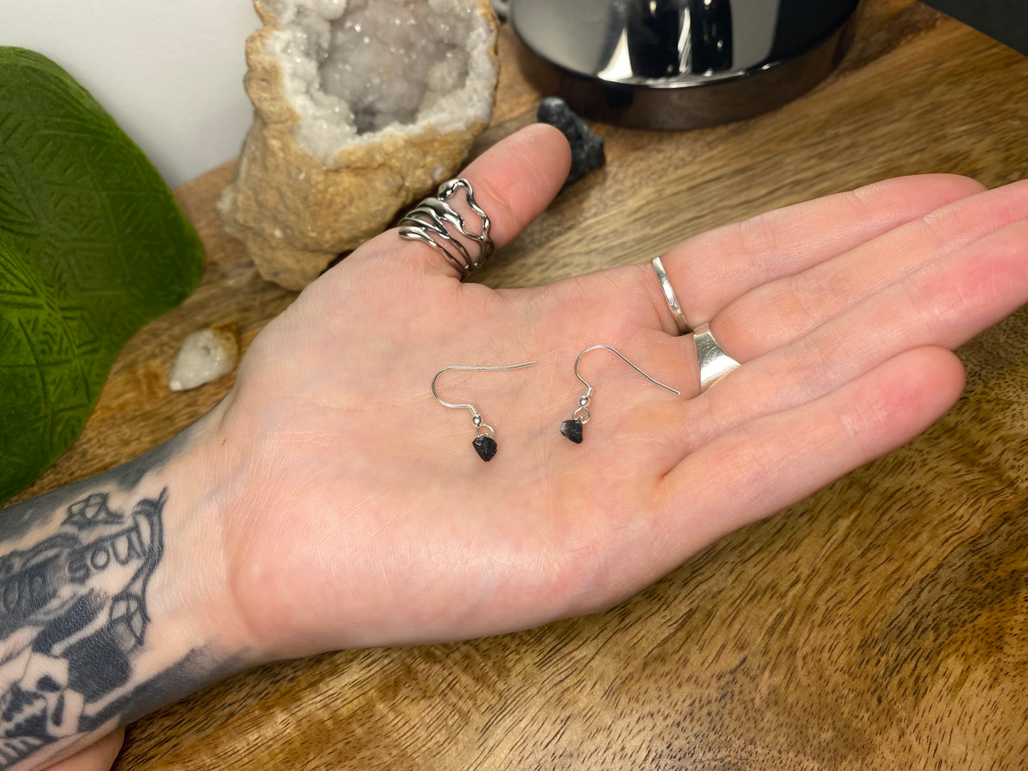 9ct Gold 4mm Onyx Dangle Earrings, 925 Sterling Silver Black Onyx Drop Earrings, Natural Onyx Dangle Drop Earrings, 9k Rough Crystal