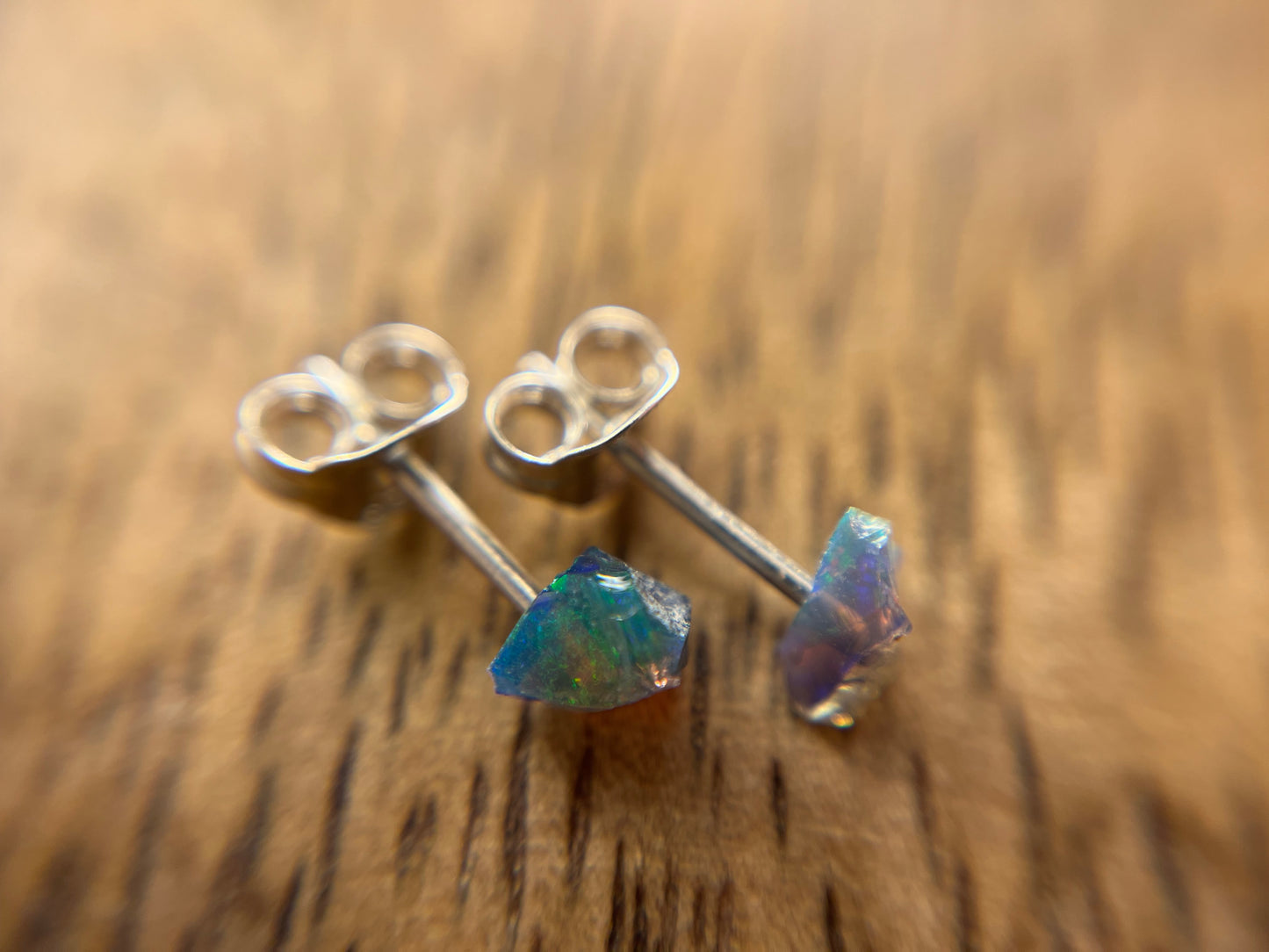 925 Silver Rainbow Fire Opal Stud Earrings, Raw Fire Opal Earrings, Natural Crystal Earrings, October Birthstone Earrings, Dainty Black Opal Studs