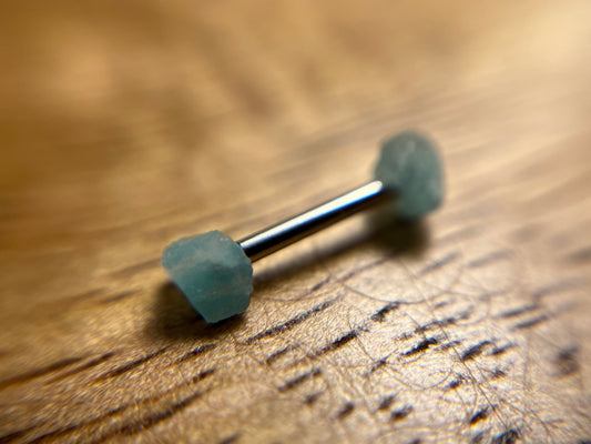 Amazonite Barbell 1.2mm, 16g Amazonite Bar Bell, 8mm-10mm Internally Threaded Surgical Steel Straight Or Curved Bar, 3mm Raw Natural Crystal