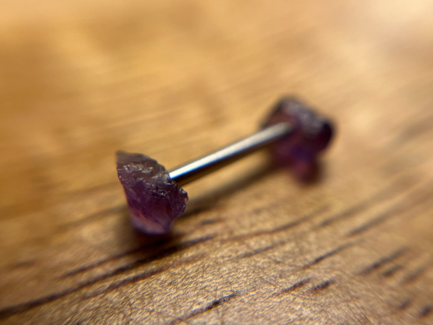 Amethyst Barbell 1.2mm, 16g Purple Amethyst Bar Bell, 8mm-10mm Internally Threaded Surgical Steel Straight Or Curved Bar, 3mm Raw Natural Crystal