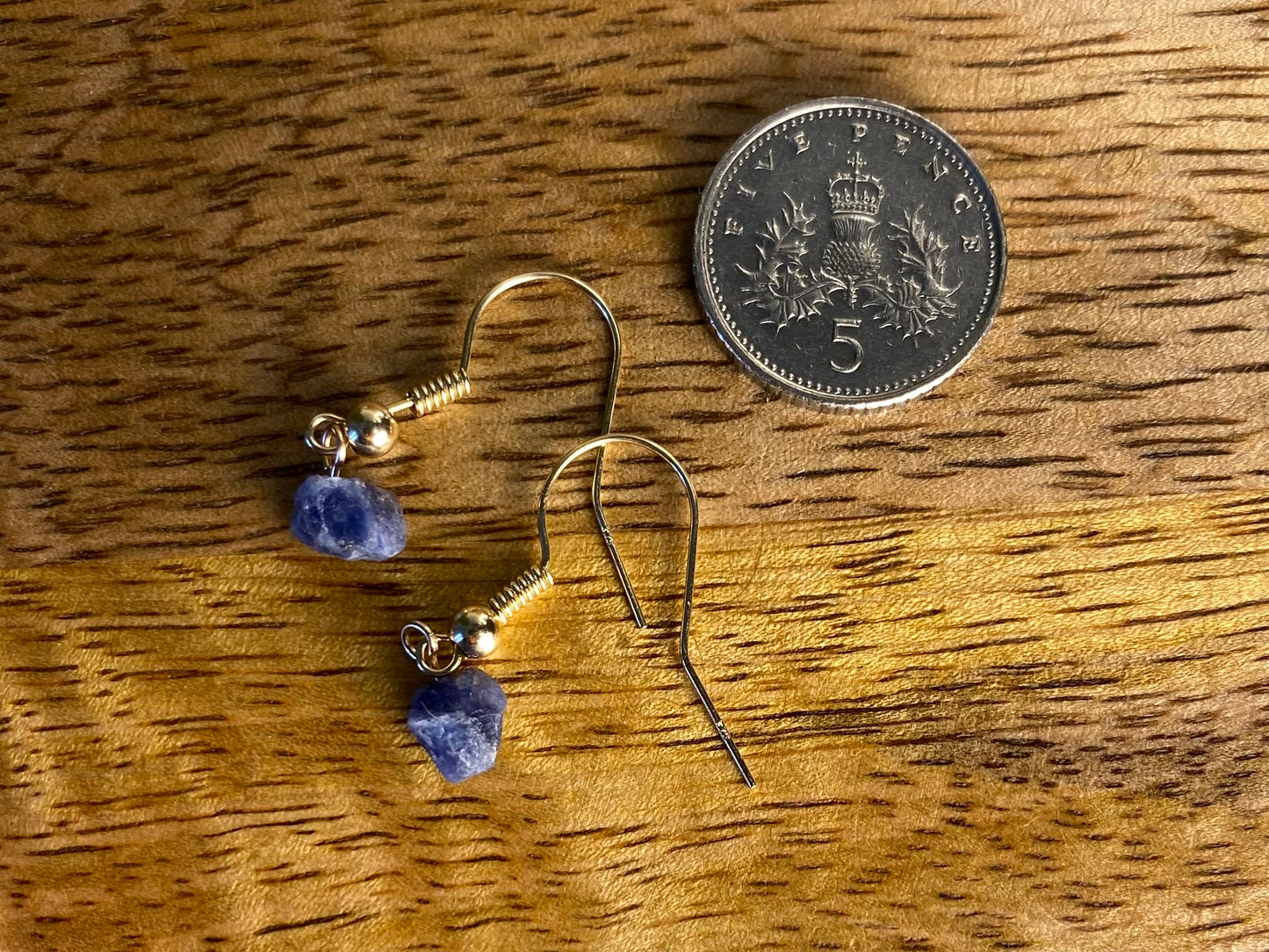 9ct Gold 4mm Sodalite Dangle Earrings, 925 Sterling Silver Blue Sodalite Drop Earrings, Natural Sodalite Dangle Drop Earrings, 9k Rough Crystal
