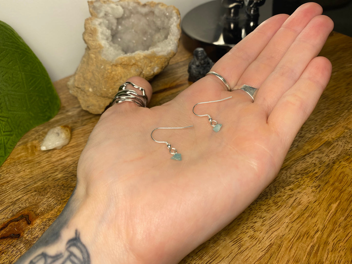9ct Gold 4mm Amazonite Dangle Earrings, 925 Sterling Silver Blue Amazonite Drop Earrings, Natural Amazonite Dangle Drop Earrings, 9k Rough Crystal