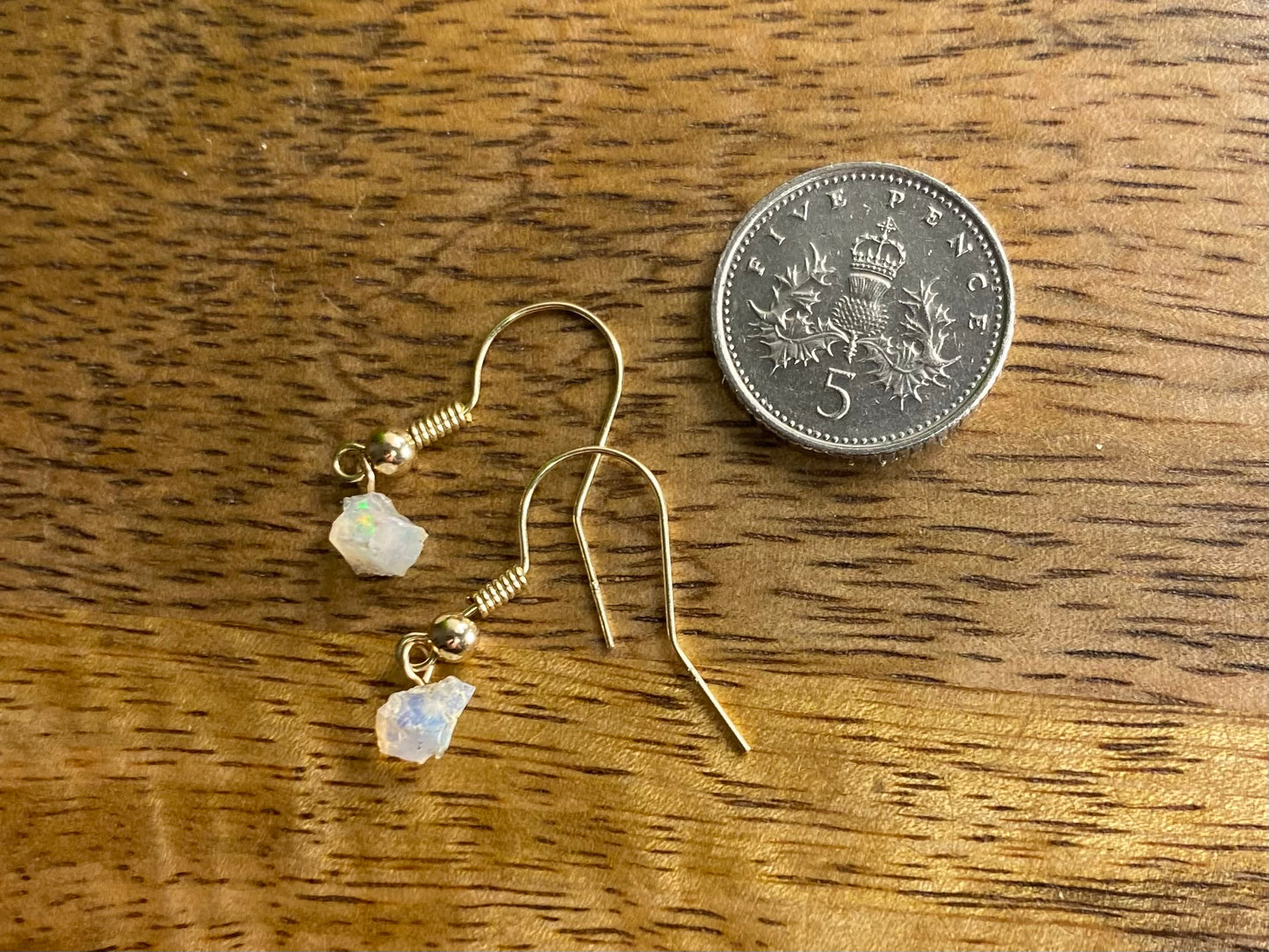 9ct Gold 4mm White Fire Opal Dangle Earrings, 925 Sterling Silver Rainbow Opal Drop Earrings, Natural Fire Opal Dangle Drop Earrings, 9k Rough Crystal
