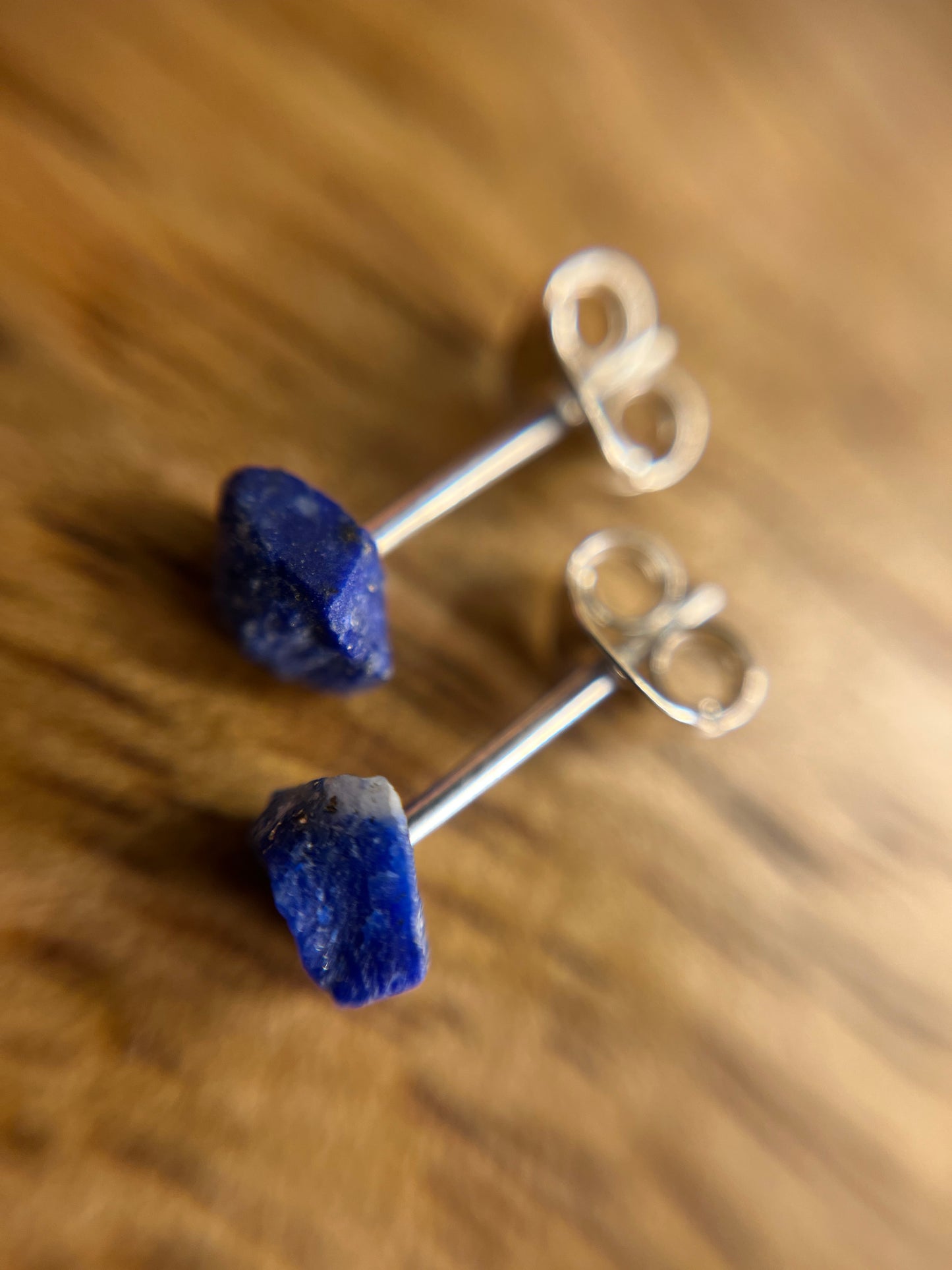 925 Silver Lapis Lazuli Stud Earrings, Raw Lapis Lazuli Earrings, Natural Crystal Earrings, September Birthstone Jewellery, Blue Lapis Lazuli Studs