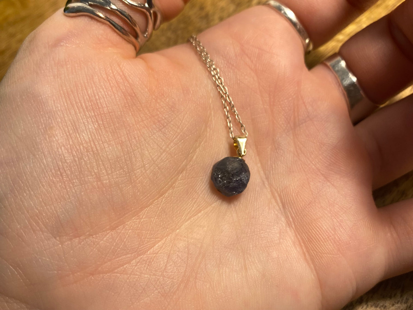 9ct Gold Sapphire Pendant, 925 Sterling Silver Pendant, 10mm Natural Blue Sapphire Necklace Pendant, Cute Minimalist 9k Raw Crystal Jewellery