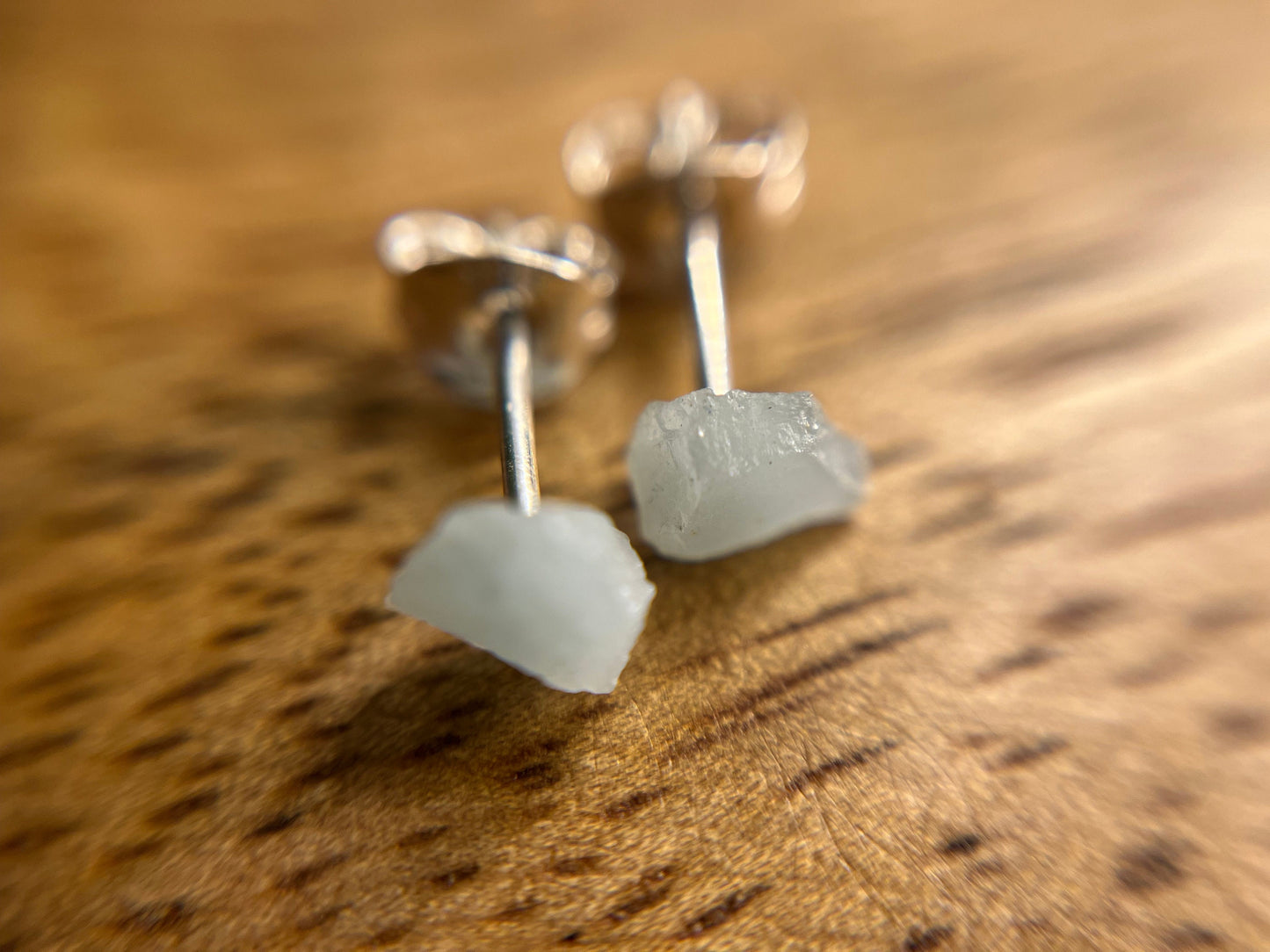925 Silver Aquamarine Stud Earrings, Raw Aquamarine Earrings, Natural Crystal Earrings, March Birthstone Jewellery, Dainty Blue Aquamarine Studs