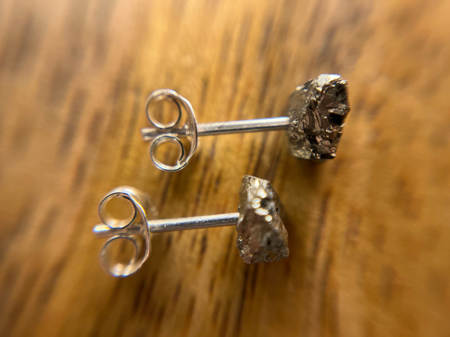 925 Silver Pyrite Stud Earrings, Raw Pyrite Earrings, Natural Crystal Earrings, August Birthstone Jewellery, Dainty Fools Gold Pyrite Studs