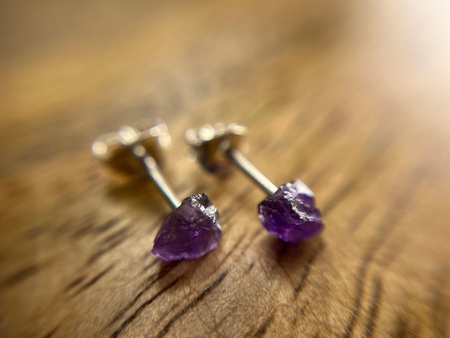925 Silver Amethyst Stud Earrings, Raw Amethyst Earrings, Natural Crystal Earrings, February Birthstone Jewellery, Dainty Purple Amethyst Studs