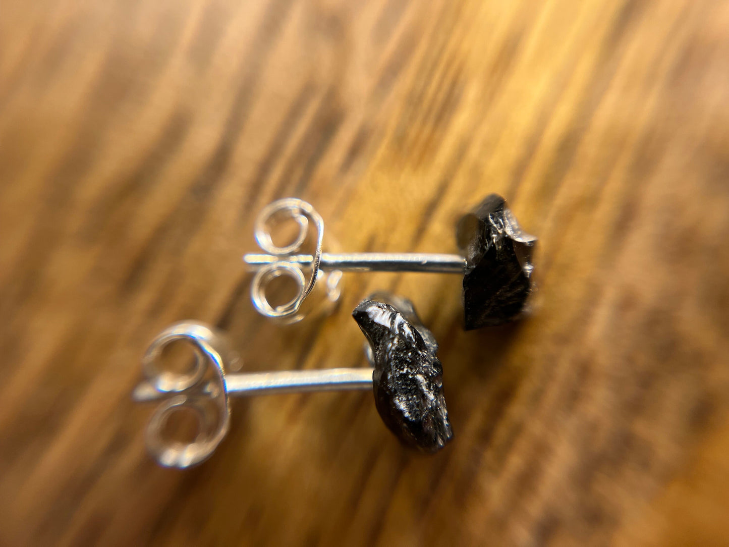 925 Silver Obsidian Stud Earrings, Raw Obsidian Earrings, Natural Crystal Earrings, November Birthstone Jewellery, Dainty Black Obsidian Studs