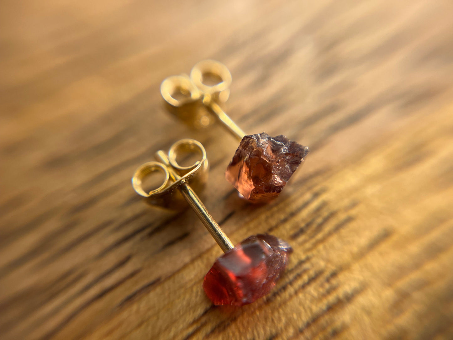 9ct or 18ct Gold Zircon Stud Earrings, Natural Zircon Earrings, Raw Crystal Earrings, Raw Zircon Jewellery, Minimalist Earring Studs