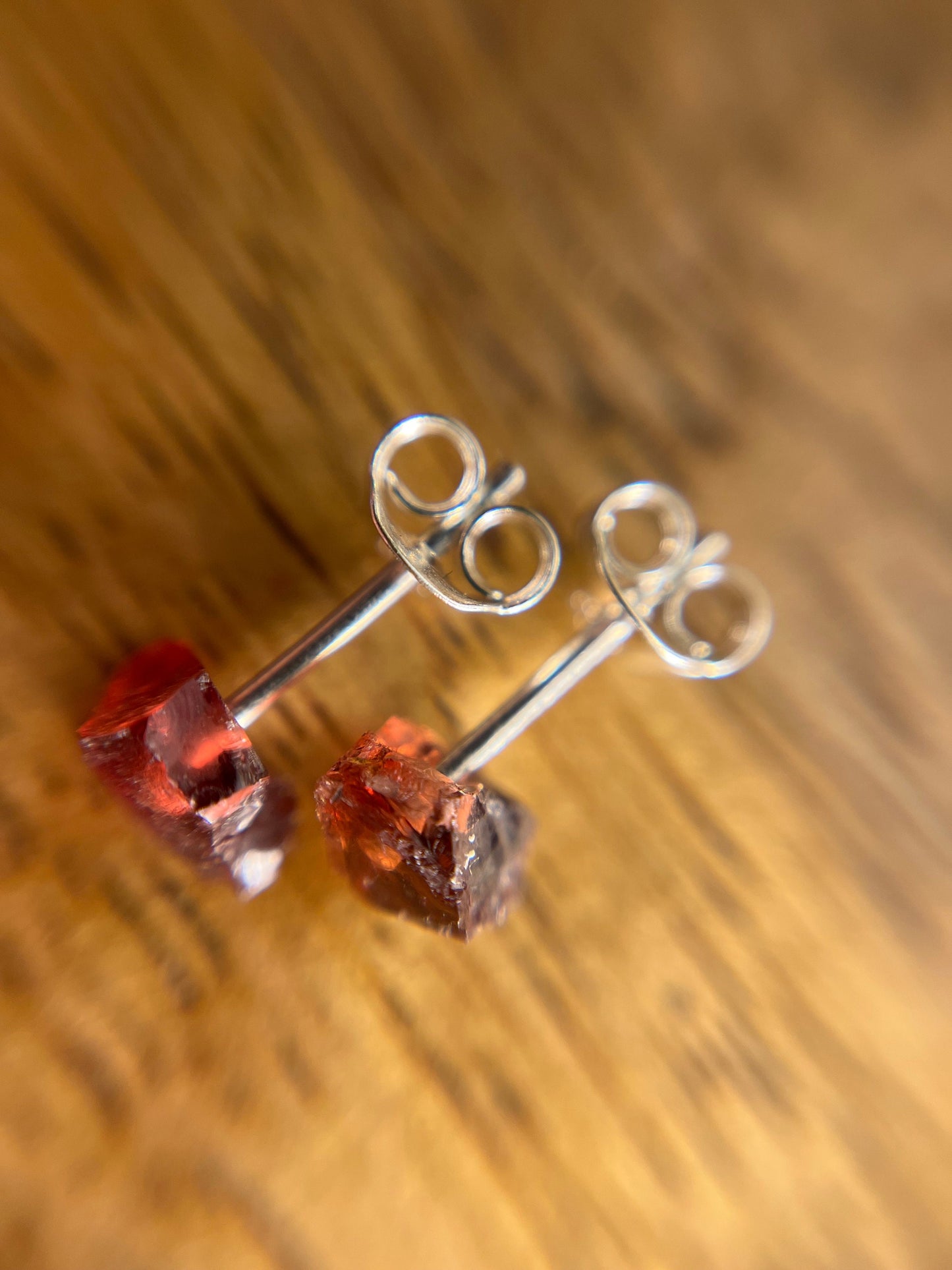925 Silver Zircon Stud Earrings, Raw Zircon Earrings, Natural Crystal Earrings, December Birthstone Jewellery, Dainty Red Zircon Studs