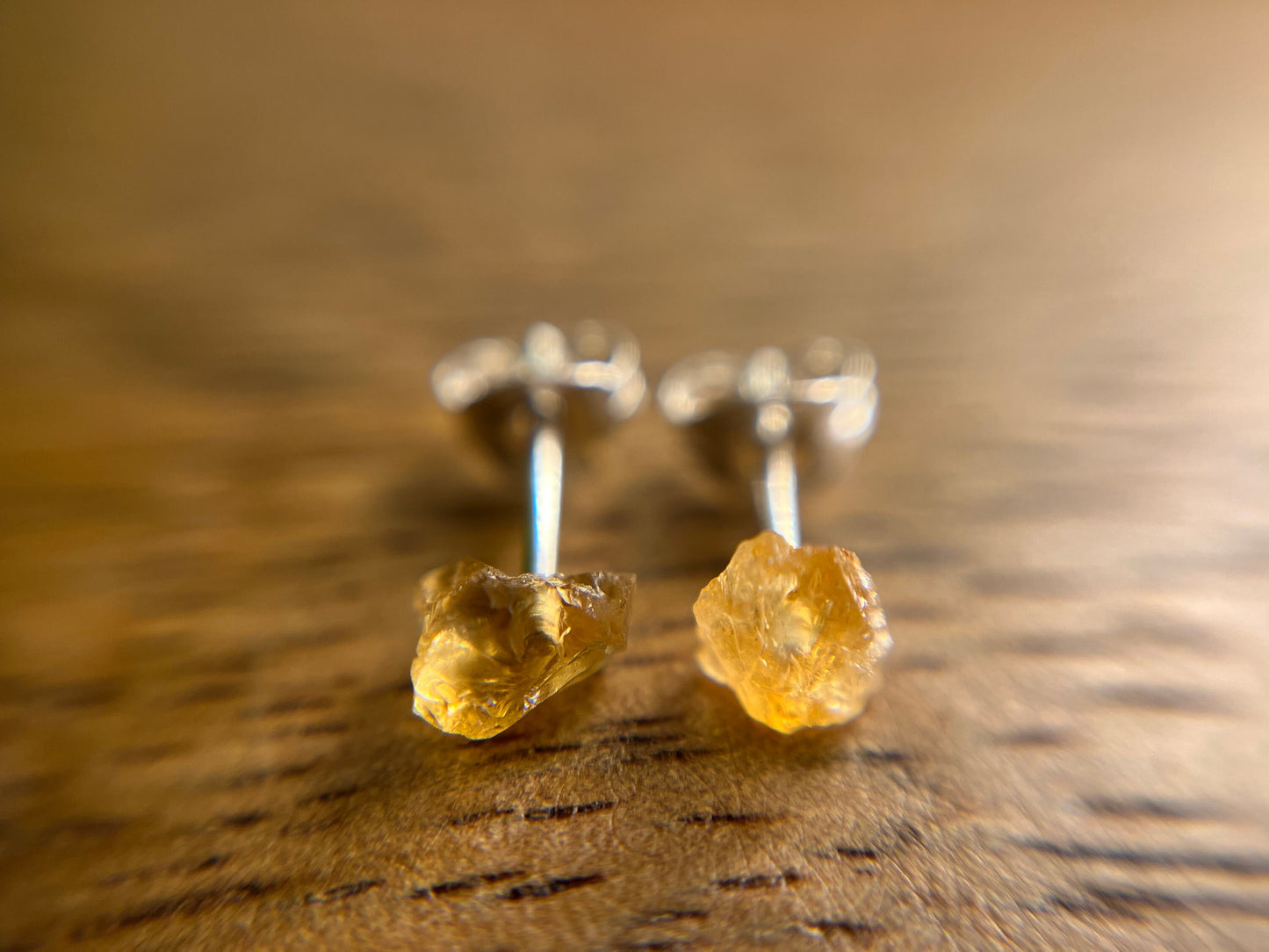 925 Silver Citrine Stud Earrings, Raw Citrine Earrings, Natural Crystal Earrings, November Birthstone Jewellery, Dainty Yellow Citrine Studs