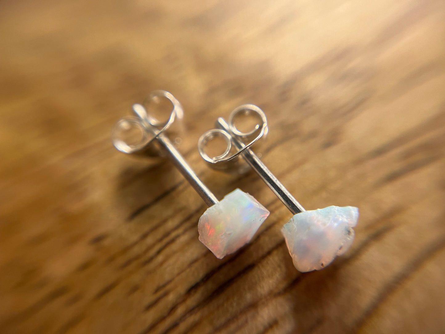 925 Silver Rainbow Fire Opal Stud Earrings, Raw Fire Opal Earrings, Natural Crystal Earrings, October Birthstone Earrings, Dainty White Opal Studs